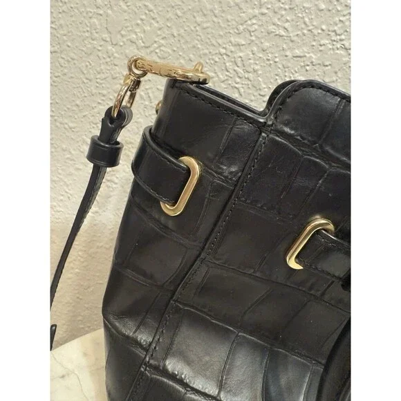 Coach Black Croc Embossed Leather Satchel Shoulder Crossbody Bag - Picture 11 of 11